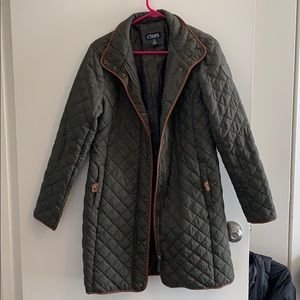 Green jacket. Great for rain or over sweaters.